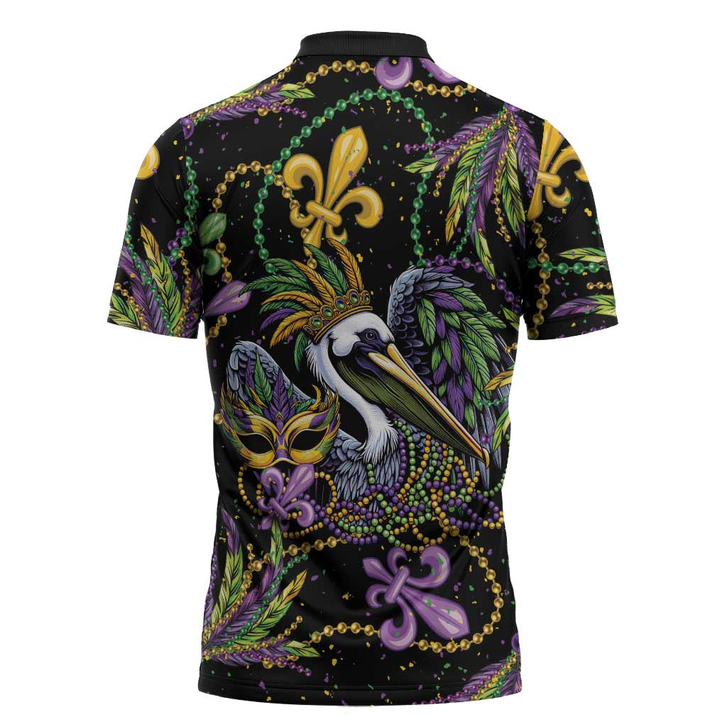 Mardi Gras Pelican Zipper Polo Shirt Throw me Something Mister! - Wonder Print Shop