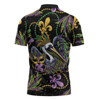 Mardi Gras Pelican Zipper Polo Shirt Throw me Something Mister! - Wonder Print Shop