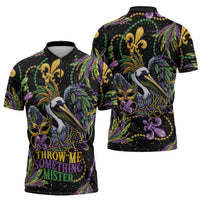 Mardi Gras Pelican Zipper Polo Shirt Throw me Something Mister! - Wonder Print Shop