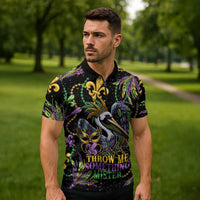 Mardi Gras Pelican Zipper Polo Shirt Throw me Something Mister! - Wonder Print Shop