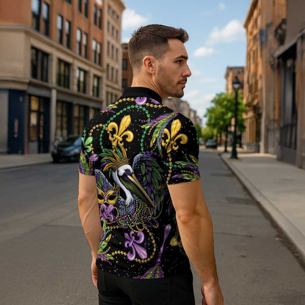 Mardi Gras Pelican Zipper Polo Shirt Throw me Something Mister! - Wonder Print Shop