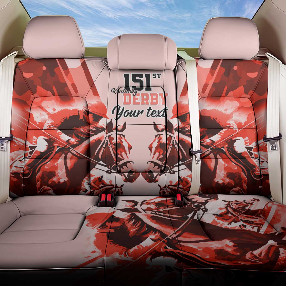 Personalized Kentucky Horse Racing Back Car Seat Cover Happy 151st Anniversary Red Style LT9