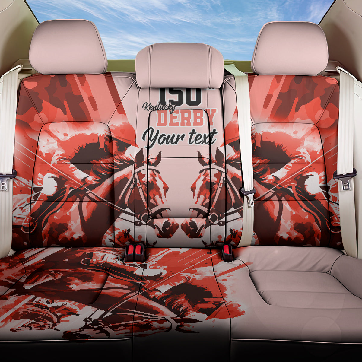 Personalized Kentucky Horse Racing Back Car Seat Cover Happy 150th Anniversary Red Style