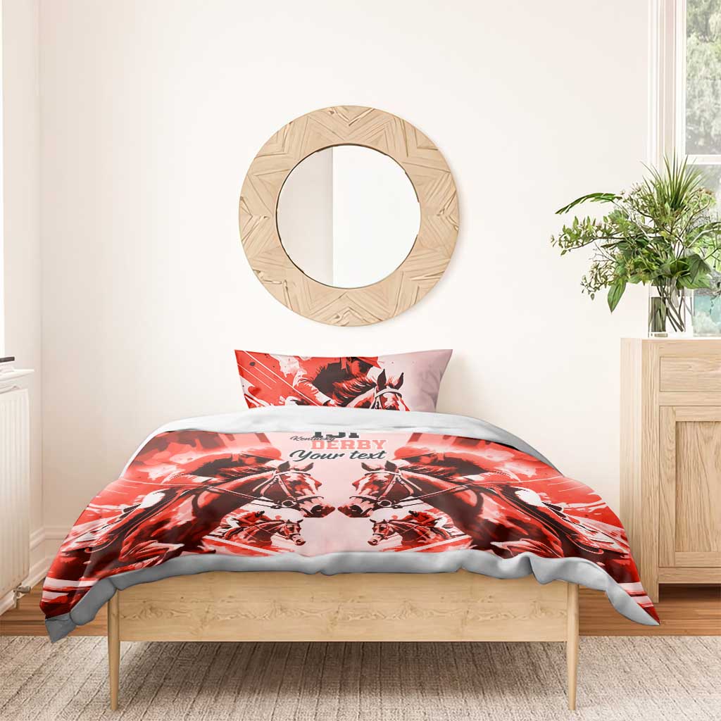 Personalized Kentucky Horse Racing Bedding Set Happy 151st Anniversary Red Style LT9