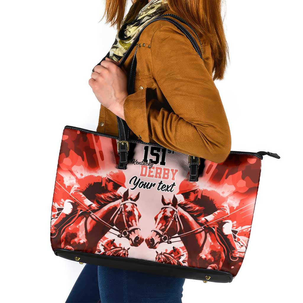 Personalized Kentucky Horse Racing Leather Tote Bag Happy 151st Anniversary Red Style LT9
