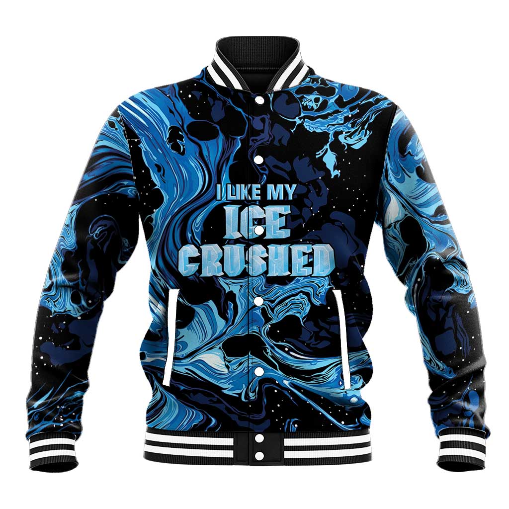 I Like My Ice Crushed Personalized Baseball Jacket Ice Blue White Marble Seamless