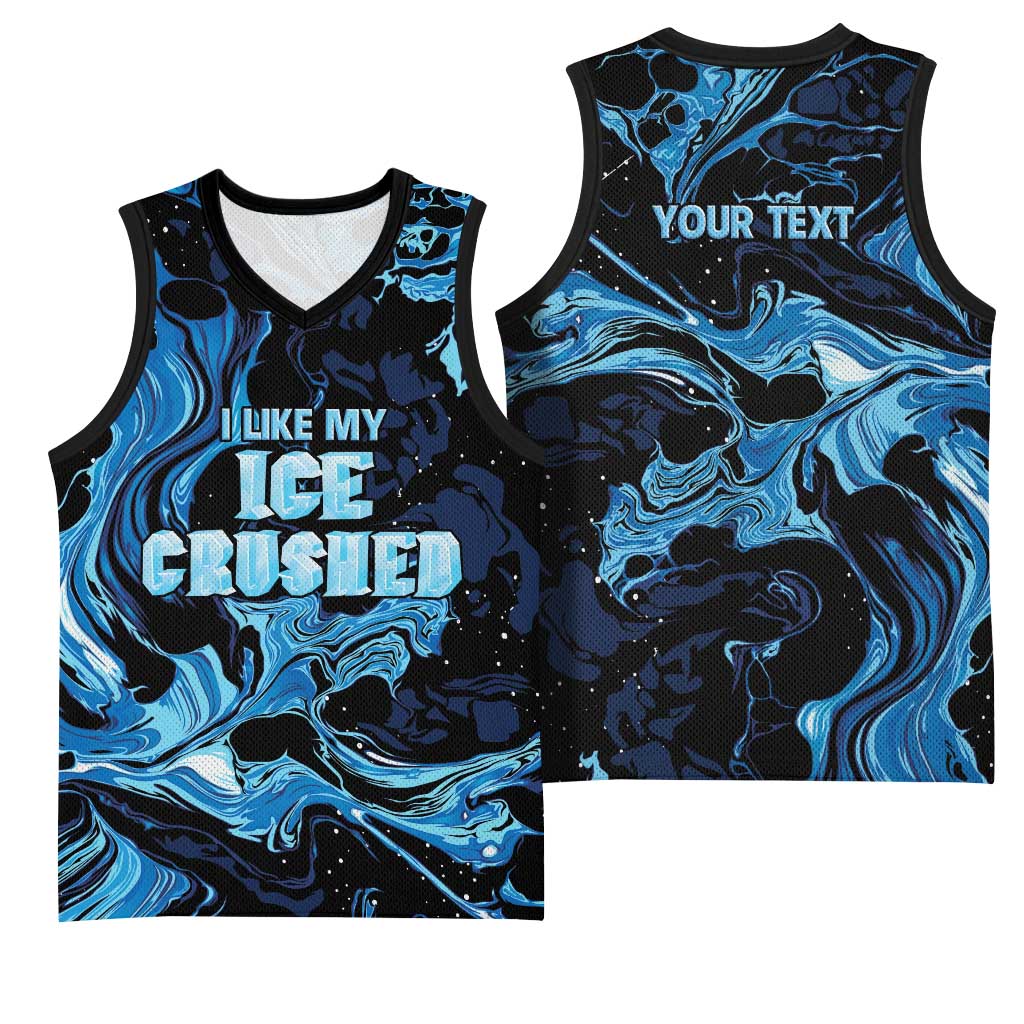 I Like My Ice Crushed Personalized Basketball Jersey Ice Blue White Marble Seamless