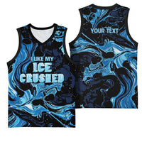 I Like My Ice Crushed Personalized Basketball Jersey Ice Blue White Marble Seamless