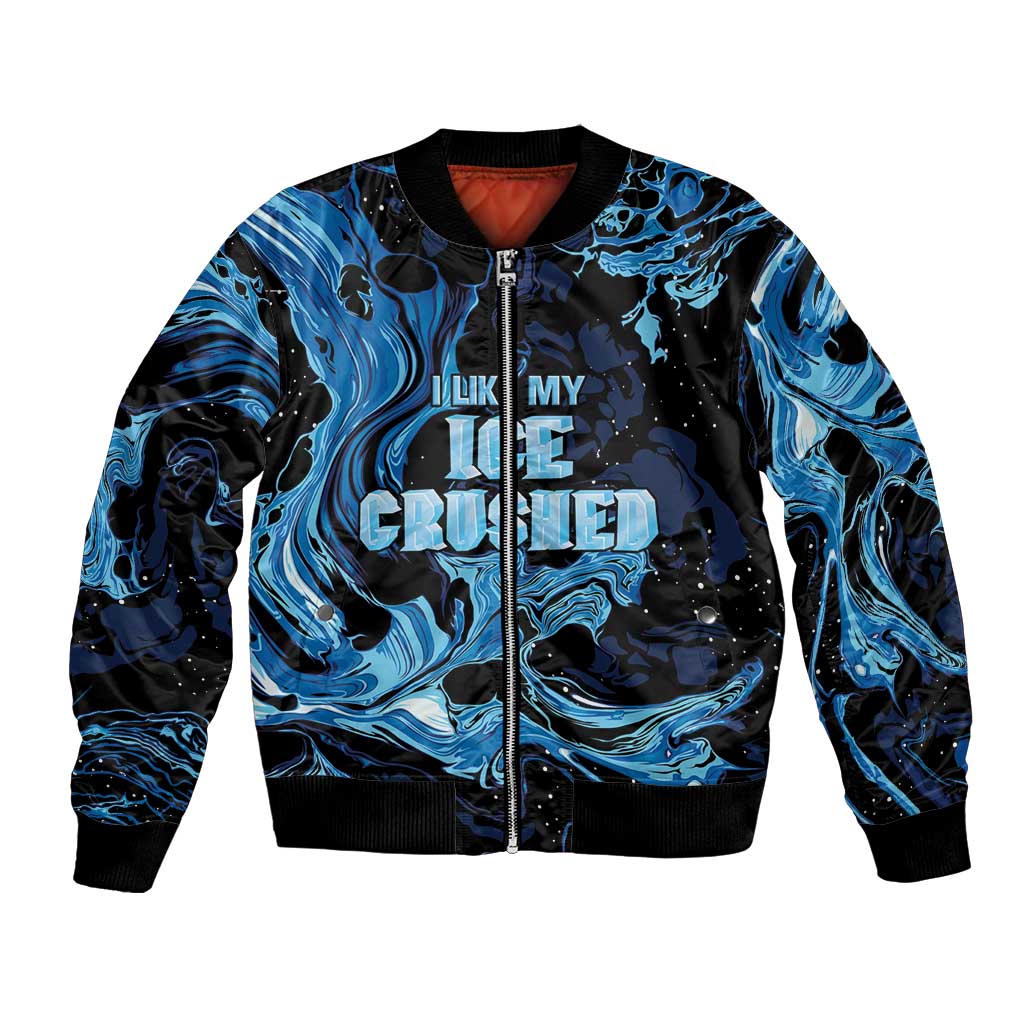 I Like My Ice Crushed Personalized Bomber Jacket Ice Blue White Marble Seamless