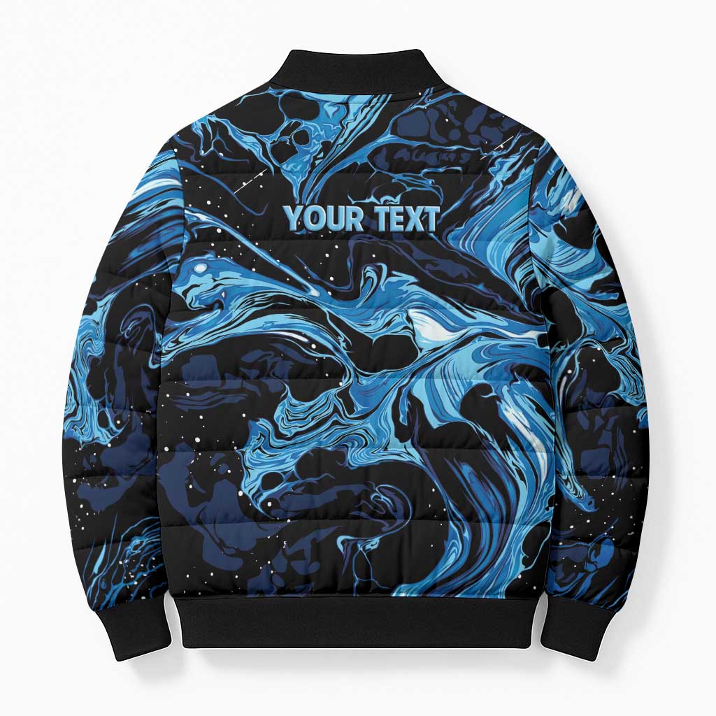 I Like My Ice Crushed Personalized Bomber Puffer Jacket Ice Blue White Marble Seamless