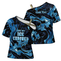 I Like My Ice Crushed Personalized Cross Shoulder Shirt Ice Blue White Marble Seamless