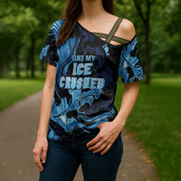 I Like My Ice Crushed Personalized Cross Shoulder Shirt Ice Blue White Marble Seamless