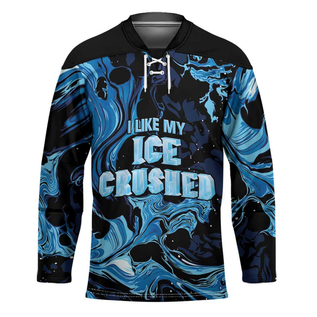 I Like My Ice Crushed Personalized Hockey Jersey Ice Blue White Marble Seamless