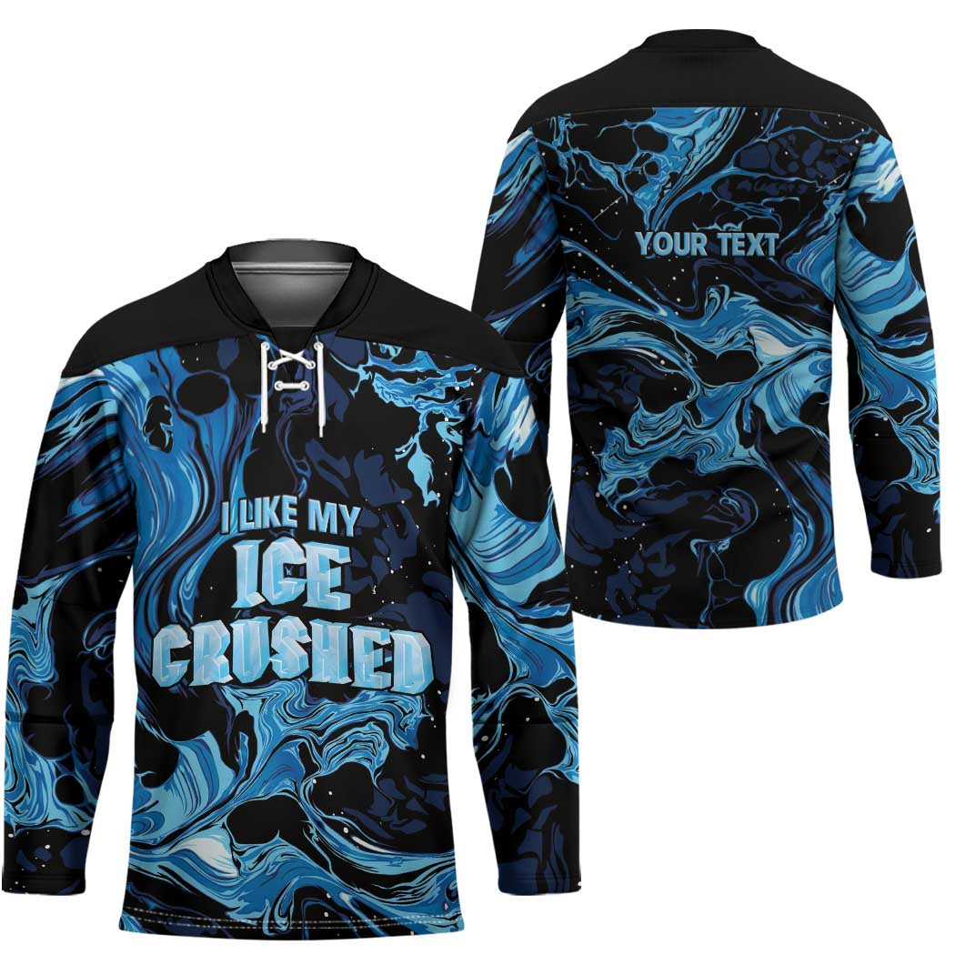 I Like My Ice Crushed Personalized Hockey Jersey Ice Blue White Marble Seamless