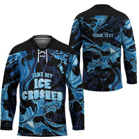 I Like My Ice Crushed Personalized Hockey Jersey Ice Blue White Marble Seamless