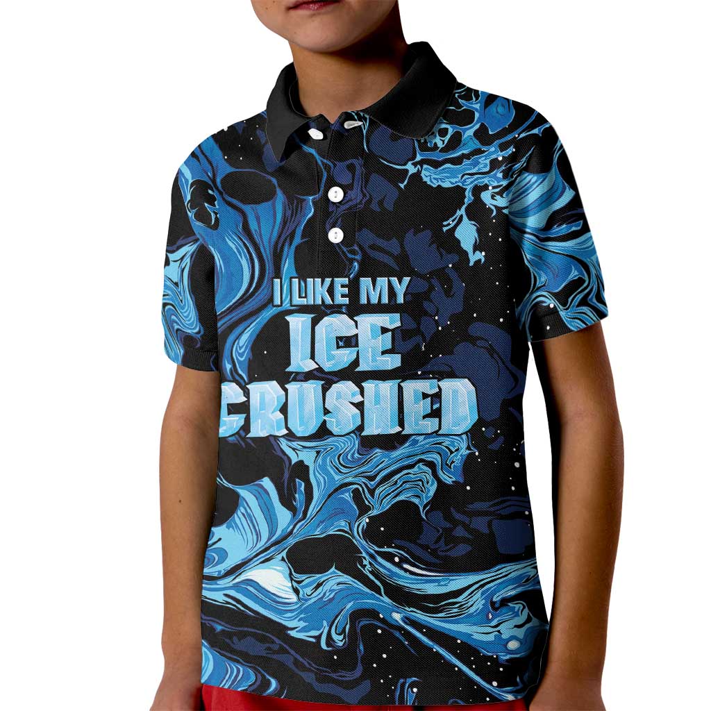 I Like My Ice Crushed Personalized Kid Polo Shirt Ice Blue White Marble Seamless
