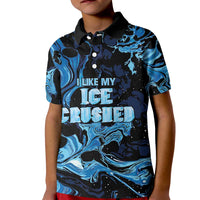 I Like My Ice Crushed Personalized Kid Polo Shirt Ice Blue White Marble Seamless