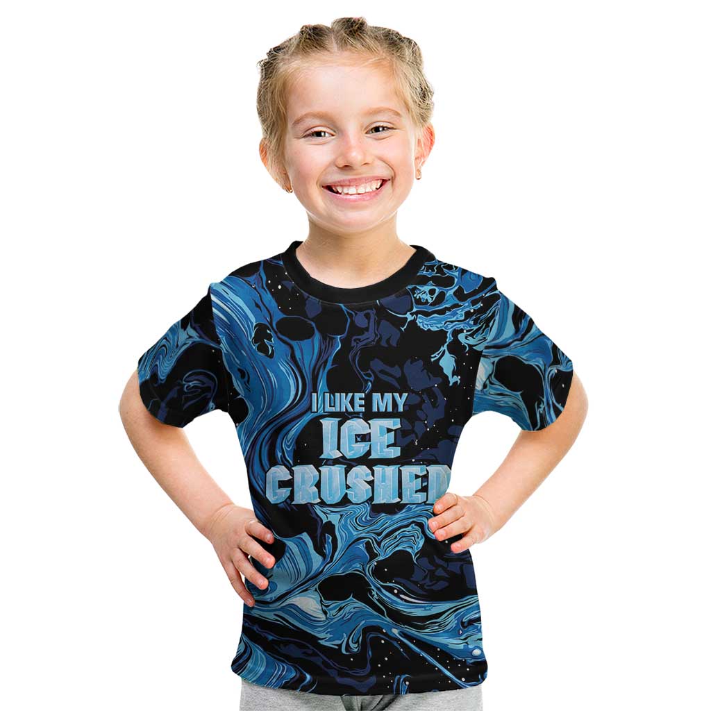I Like My Ice Crushed Personalized Kid T Shirt Ice Blue White Marble Seamless