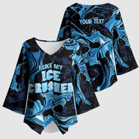 I Like My Ice Crushed Personalized Kimono Sleeve Blouse Ice Blue White Marble Seamless
