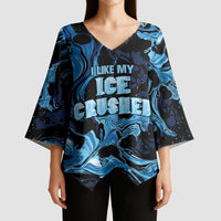 I Like My Ice Crushed Personalized Kimono Sleeve Blouse Ice Blue White Marble Seamless