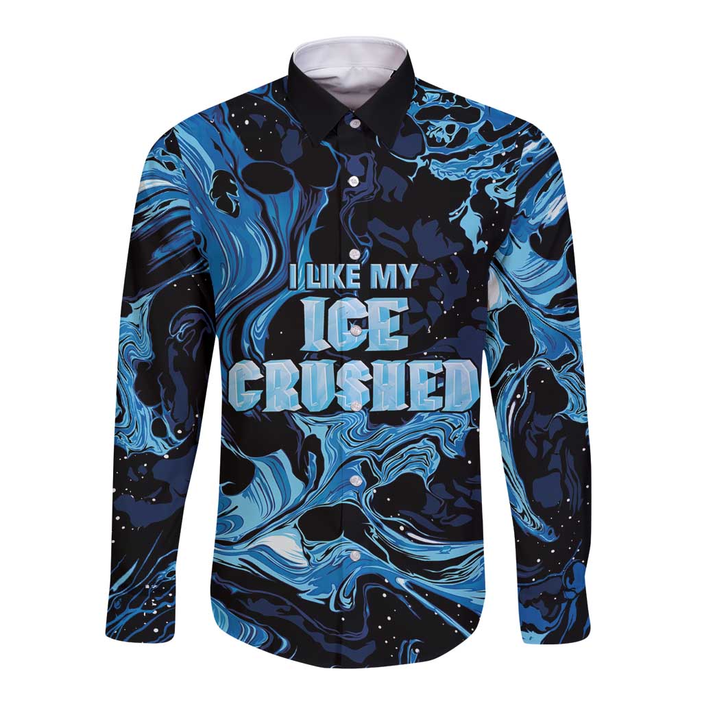 I Like My Ice Crushed Personalized Long Sleeve Button Shirt Ice Blue White Marble Seamless