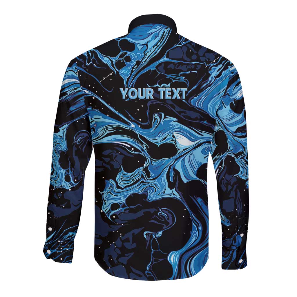 I Like My Ice Crushed Personalized Long Sleeve Button Shirt Ice Blue White Marble Seamless