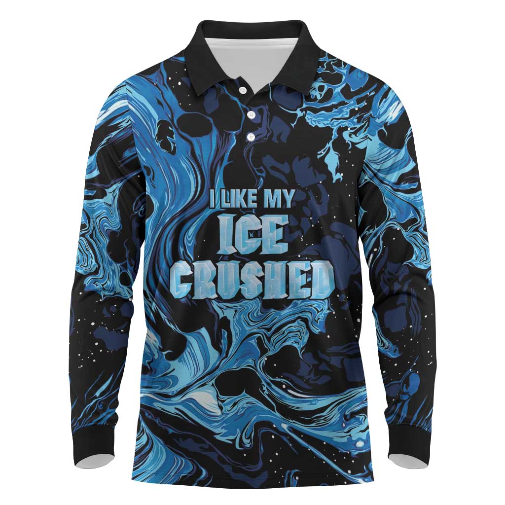 I Like My Ice Crushed Personalized Long Sleeve Polo Shirt Ice Blue White Marble Seamless