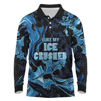 I Like My Ice Crushed Personalized Long Sleeve Polo Shirt Ice Blue White Marble Seamless