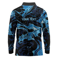 I Like My Ice Crushed Personalized Long Sleeve Polo Shirt Ice Blue White Marble Seamless