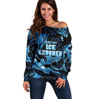 I Like My Ice Crushed Personalized Off Shoulder Sweater Ice Blue White Marble Seamless