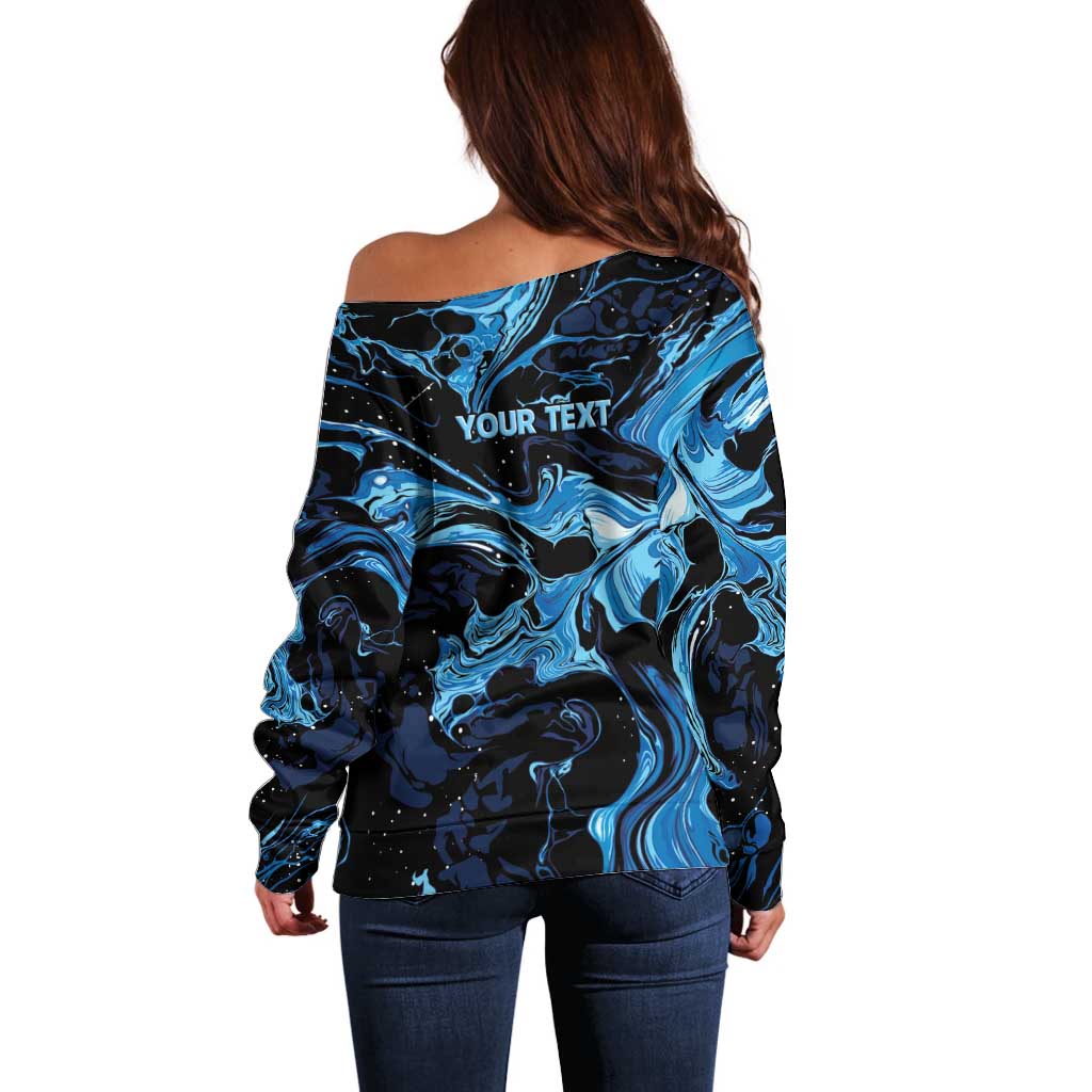 I Like My Ice Crushed Personalized Off Shoulder Sweater Ice Blue White Marble Seamless