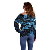 I Like My Ice Crushed Personalized Off Shoulder Sweater Ice Blue White Marble Seamless