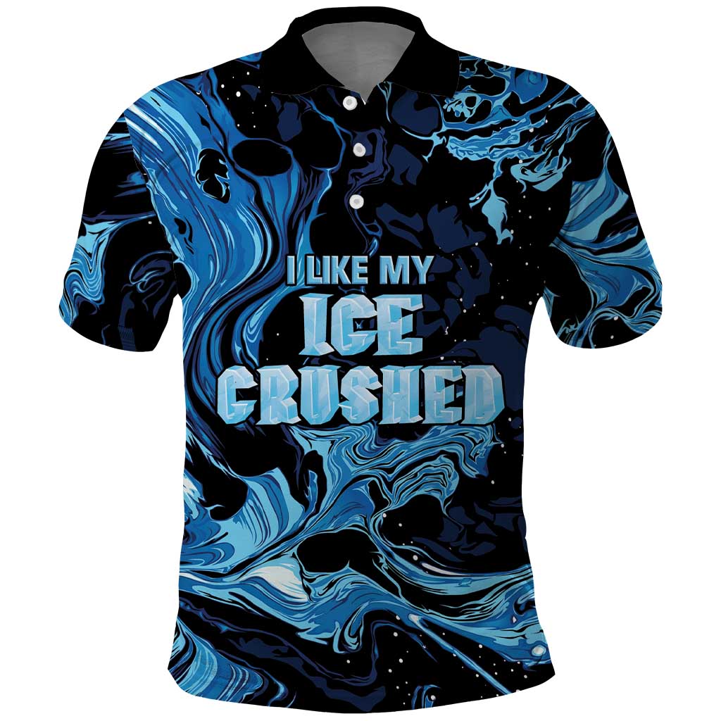 I Like My Ice Crushed Personalized Polo Shirt Ice Blue White Marble Seamless