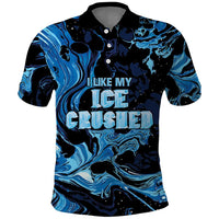 I Like My Ice Crushed Personalized Polo Shirt Ice Blue White Marble Seamless