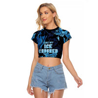 I Like My Ice Crushed Personalized Raglan Cropped T Shirt Ice Blue White Marble Seamless