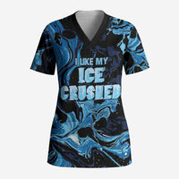 I Like My Ice Crushed Personalized Scrub Top Ice Blue White Marble Seamless