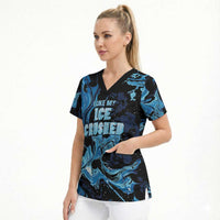 I Like My Ice Crushed Personalized Scrub Top Ice Blue White Marble Seamless