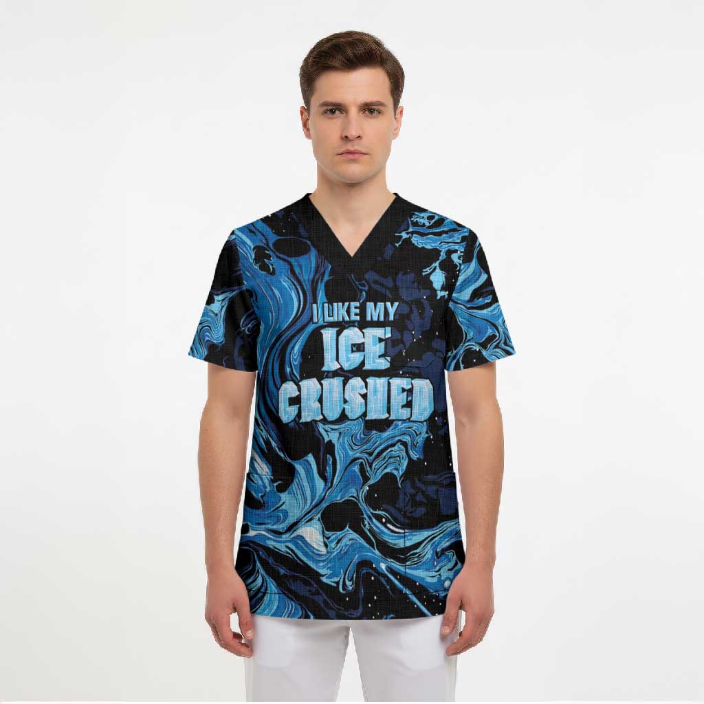 I Like My Ice Crushed Personalized Scrub Top Ice Blue White Marble Seamless