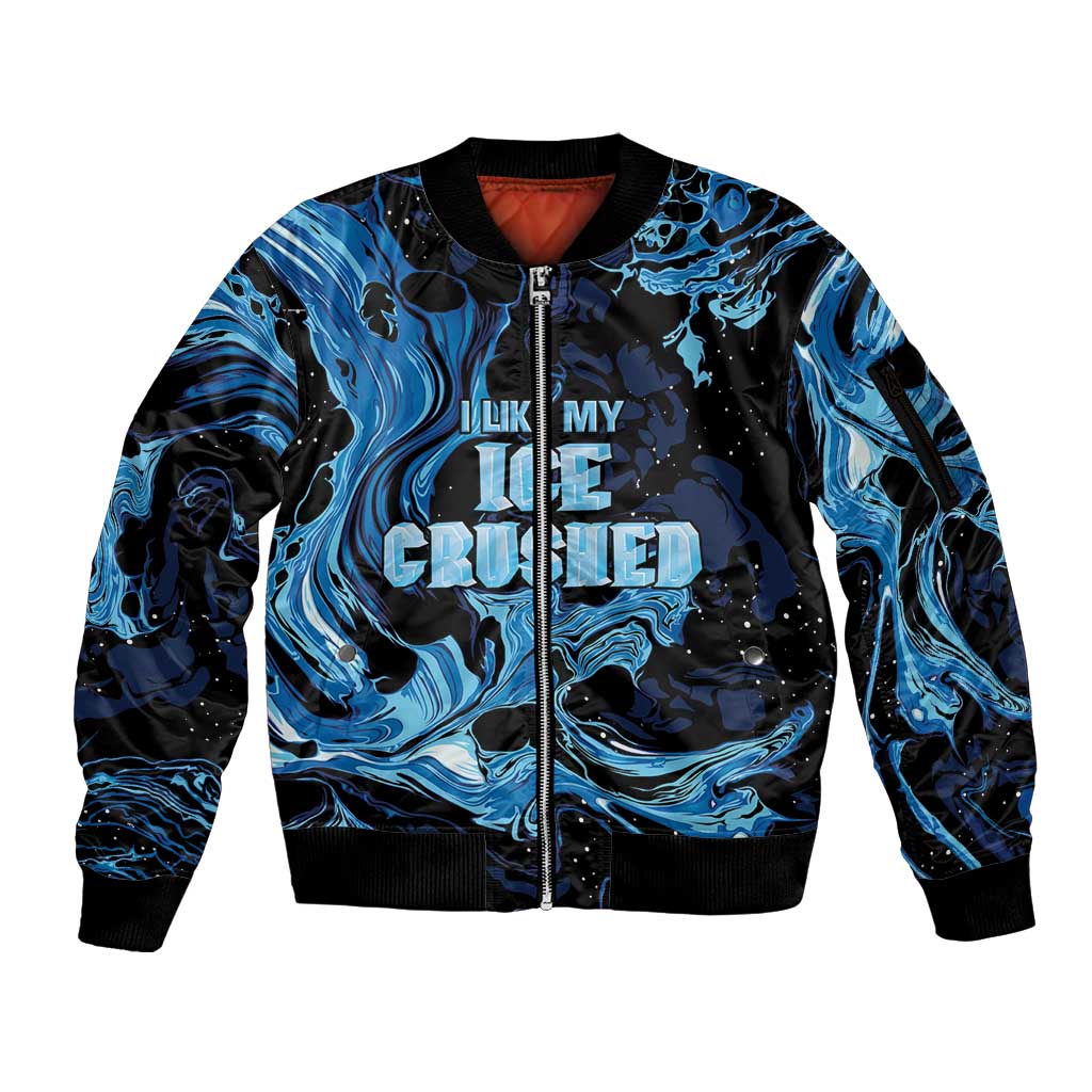 I Like My Ice Crushed Personalized Sleeve Zip Bomber Jacket Ice Blue White Marble Seamless