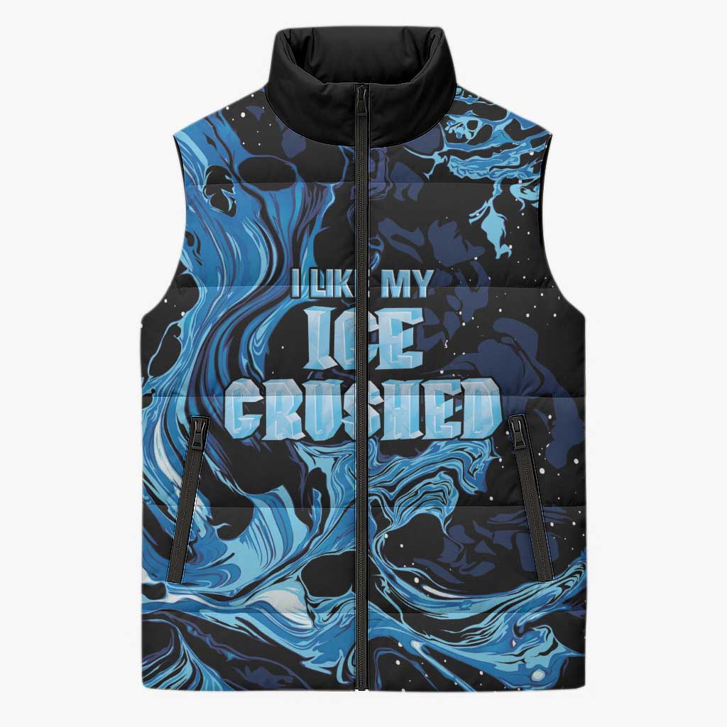 I Like My Ice Crushed Personalized Sleeveless Puffer Jacket Ice Blue White Marble Seamless