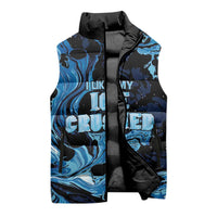 I Like My Ice Crushed Personalized Sleeveless Puffer Jacket Ice Blue White Marble Seamless