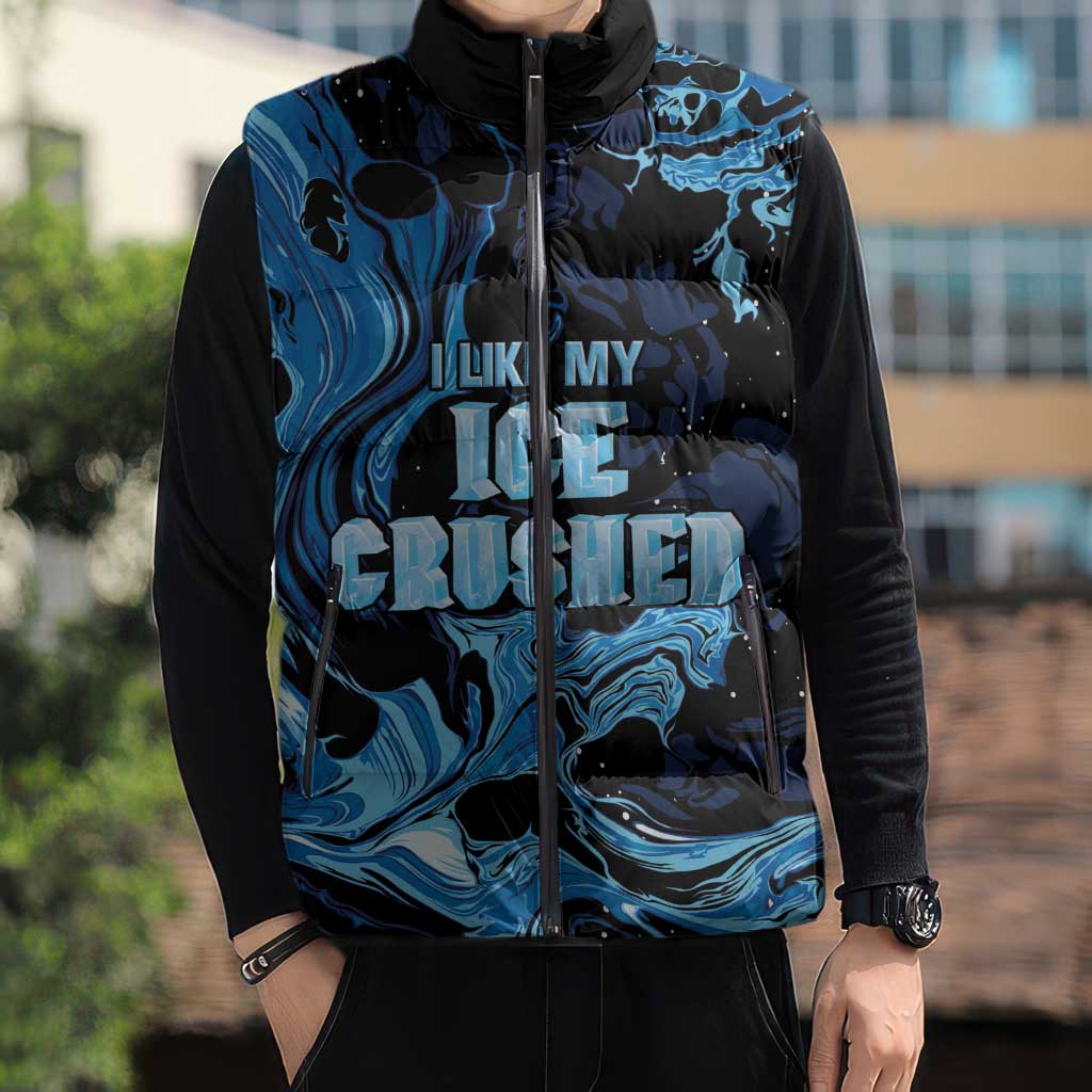 I Like My Ice Crushed Personalized Sleeveless Puffer Jacket Ice Blue White Marble Seamless