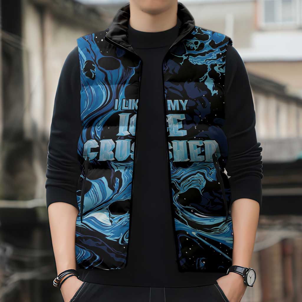 I Like My Ice Crushed Personalized Sleeveless Puffer Jacket Ice Blue White Marble Seamless