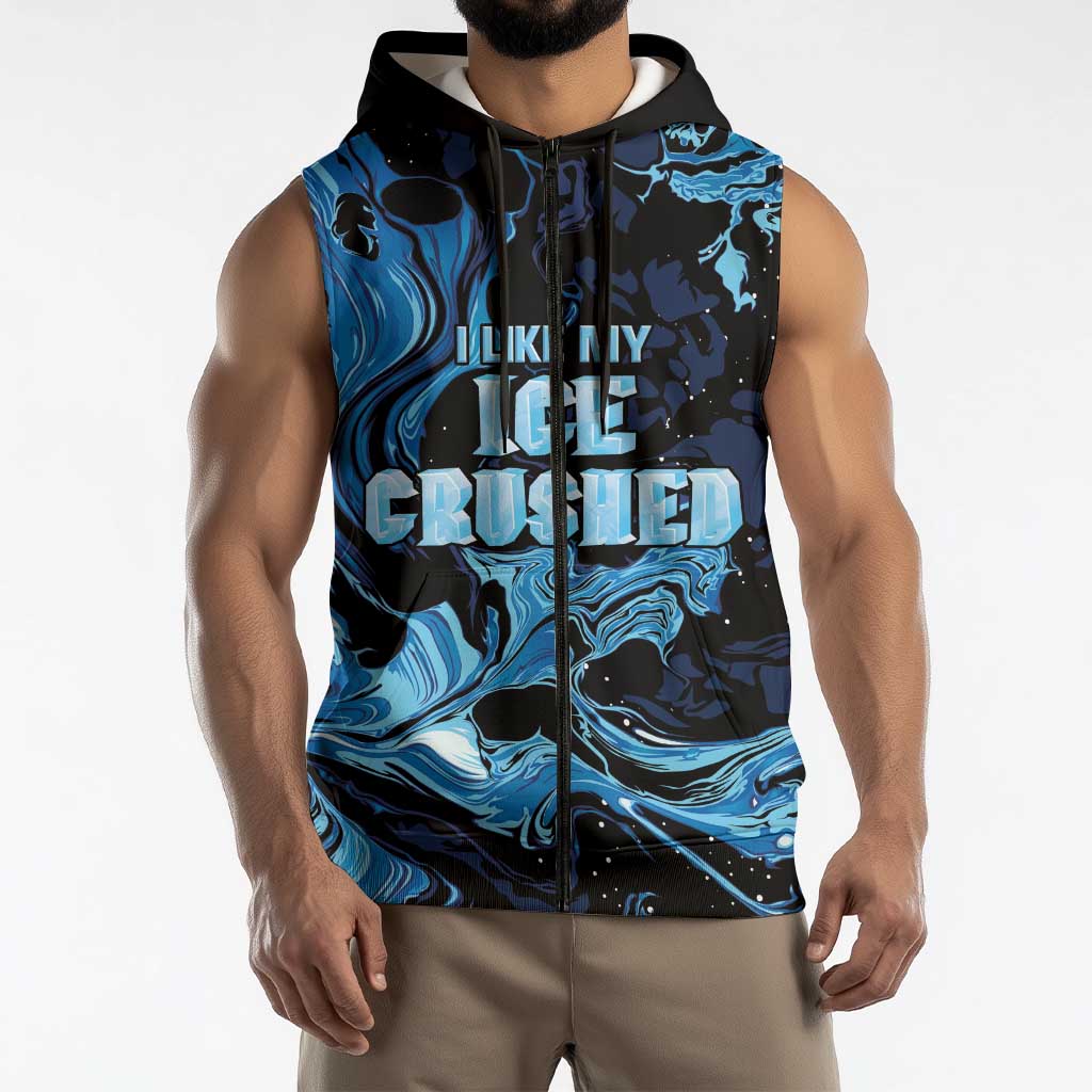 I Like My Ice Crushed Personalized Sleeveless Zip Hoodie Ice Blue White Marble Seamless