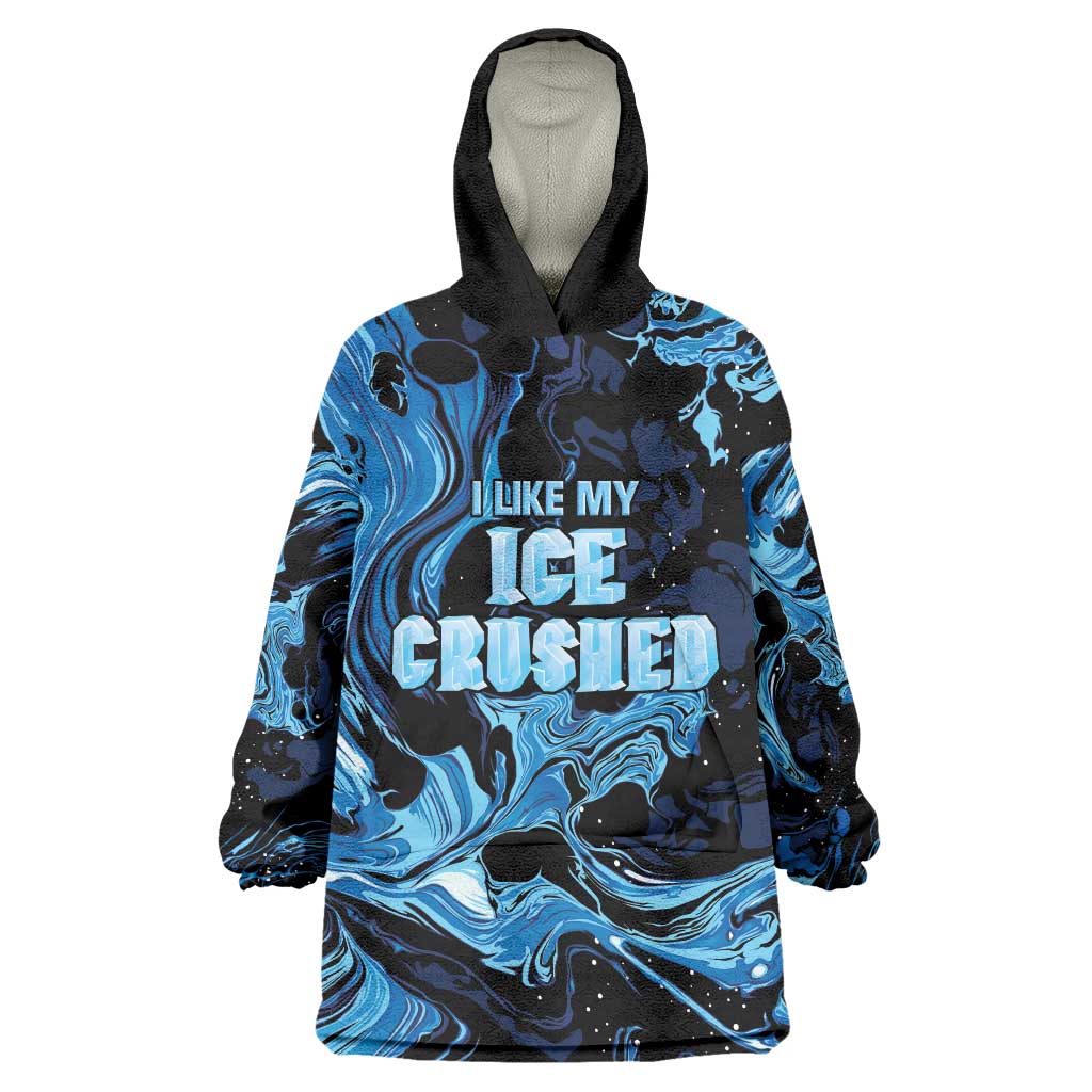 I Like My Ice Crushed Personalized Wearable Blanket Hoodie Ice Blue White Marble Seamless