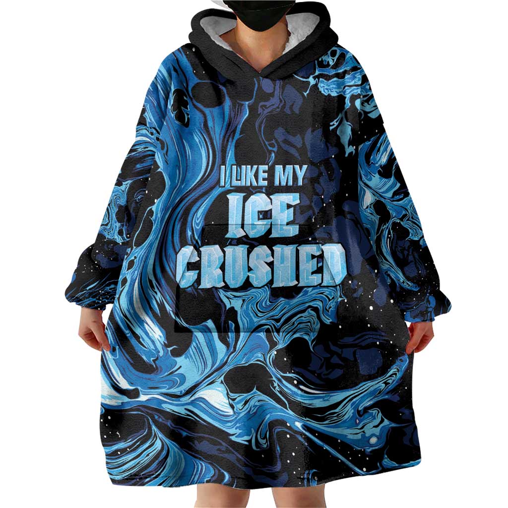 I Like My Ice Crushed Personalized Wearable Blanket Hoodie Ice Blue White Marble Seamless