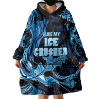 I Like My Ice Crushed Personalized Wearable Blanket Hoodie Ice Blue White Marble Seamless