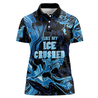 I Like My Ice Crushed Personalized Women Polo Shirt Ice Blue White Marble Seamless