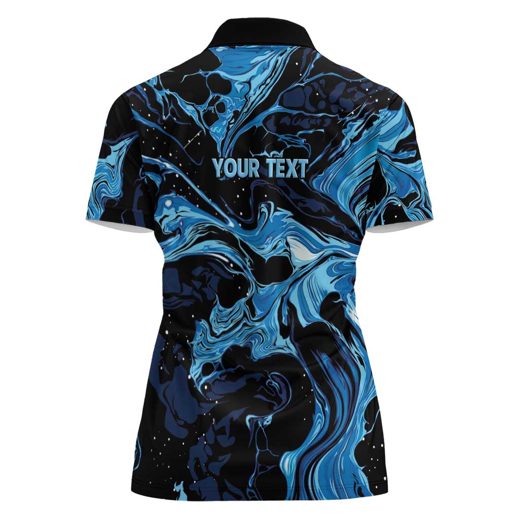 I Like My Ice Crushed Personalized Women Polo Shirt Ice Blue White Marble Seamless