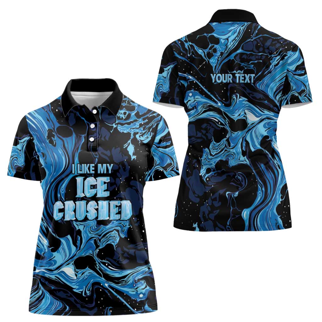 I Like My Ice Crushed Personalized Women Polo Shirt Ice Blue White Marble Seamless